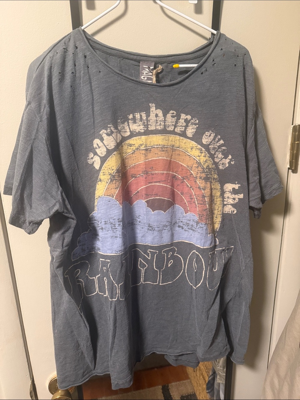 Magnolia Pearl Washed Gray Tee with Faded Rainbow Graphic